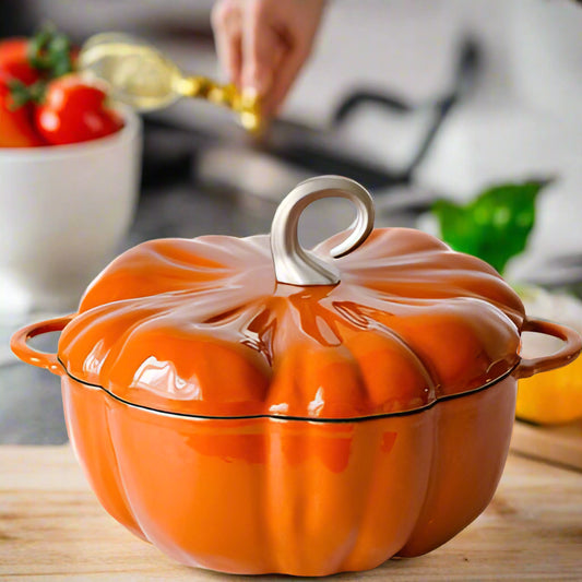 Cocotte en fonte citrouille orange