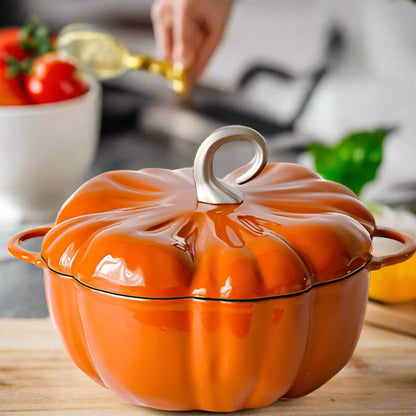 Cocotte en fonte citrouille orange
