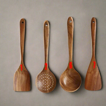 Ustensiles-de-cuisine-cuillères-en-bois-teck-set-4